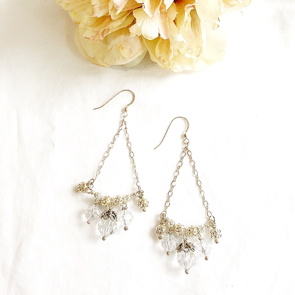 Sterling Silver and Crystal Chandelier Earrings - Picture 3 of 5